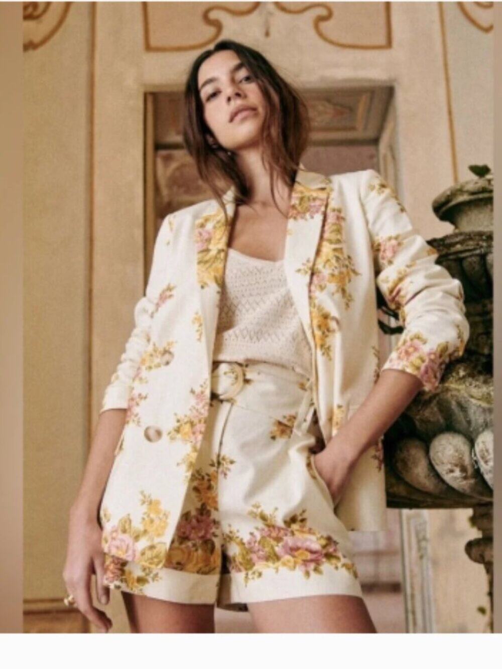 New Sezane SET Christie Jacket and Rome Shorts in Ella Floral Print Linen Blazer